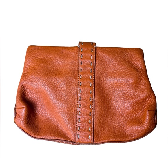 Cole Haan Orange Leather Magnetic Clutch Buckle Silver Pouch - Picture 3 of 6